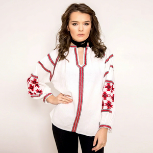 Blusa Casual Bohemia Bordada de Algodón 100% Blanca para Mujer, Manga Larga, Cuello en V, Corte Holgado, Secado Rápido, Top Corto - Product Image 1