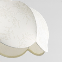 Lustre LED Rétro Français Shabby Chic avec Pendentif en Tissu à Pétales Floraux et Trois Accents en Boules de Bois pour Chambre à Coucher