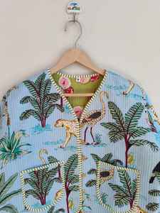 Jungle Print Cotton Quilted Jacket Handmade Boho Winter Coat <b>Animal</b> <b>Pattern</b> Outerwear Reversible Lightweight Jacket Boho Jacket - Product Image 2