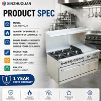 Cuisinière à gaz commerciale ETL en acier inoxydable à 6 brûleurs, 24 pouces, 30 000 BTU, avec gril et four, pour restaurant, GPL/GN, garantie 1 an