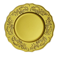 Assiettes de présentation jetables de luxe en plastique PP de 13 pouces, durables, personnalisées, motif floral moderne et récifal doré, pour mariage et fête, Fujianwedding