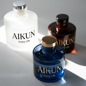 Aikun Blue Glass Long Lasting Cylinder Reed Diffuser <b>Set</b> With Gold Cap Custom Box For Hotel Home Bathroom Fragrance Gift Supply - Product Image 4