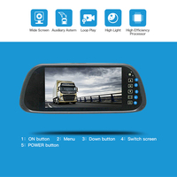 Monitor Espejo Cuádruple AHD IPS de 7 Pulgadas con Sistema de Cámara de Reversa para Auto, Camioneta, Autobús, Van, RV