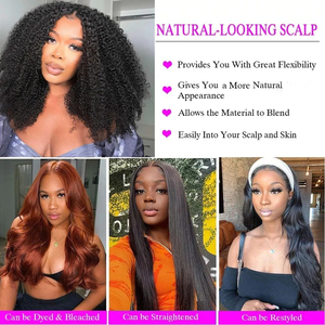 Peluca de cabello humano con parte en V, rizada y sin pegamento, sin necesidad de dejar cabello sin atender, fácil de mezclar, con clip, media onda profunda, peluca con parte en U para mujeres afroamericanas 250% - Product Image 5