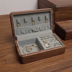 Walnut Wood Jewelry <b>Box</b> 10.5cm Solid Wood Storage Organizer For Rings <b>Earrings</b> Necklace Travel Use - Product Image 3