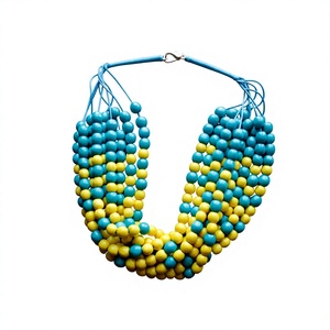 Classic <b>Blue</b> Yellow Multi Strand Resin <b>Bead</b> Necklace Handmade Colorful Round Statement Stylish Jewelry Wedding Party for Women - Product Image 4