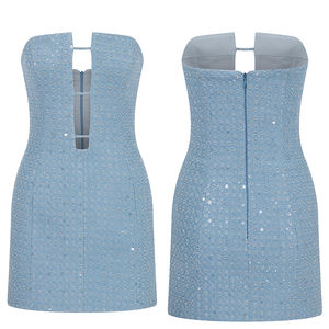 Robe courte en jean décontractée de la collection <span class=keywords><strong>Charlotte</strong></span>, ornements, taille naturelle, motif uni, <span class=keywords><strong>tissu</strong></span> en laine peignée lavable disponible - Product Image 1