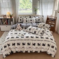 Ensemble de housse de couette imprimée d'animaux en polyester 100% doux, 4 pièces, style dessin animé frais