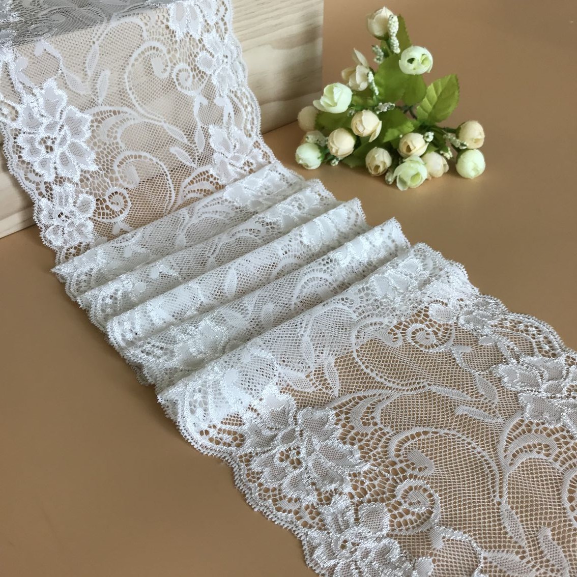 manufacturers supply 18cm wide warp knitted white lace underwear clothing accessories DIY wedding dress stretch lace