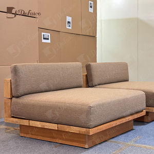 أثاث فاخر للحدائق الخارجية إطار خشب ساج صلب مقاوم للماء طقم تنجيد قماشي بوسادات عميقة - Product Image 4