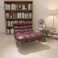 Fauteuil lounge moderne en cuir véritable avec pieds en métal, chaise de détente avec coque en acier inoxydable