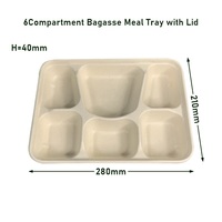 Assiettes de bagasse de canne à sucre biodégradables écologiques Récipients alimentaires à 6 compartiments Plateau de restauration rapide à emporter avec couvercle