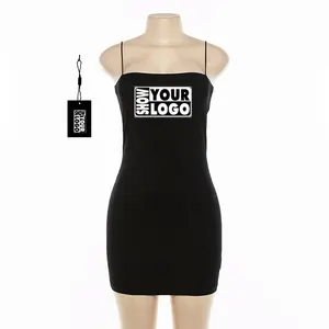 Personalizado su diseño de logotipo de las mujeres Sexy verano básico sólido vestido elástico para las mujeres Slim Suspender vestido Sexy Hot Girl falda