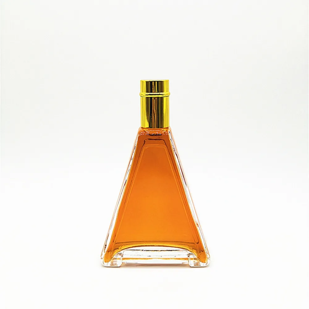 250ml triangular liquor spirit whiskey glass bottles with gold cap wholesale