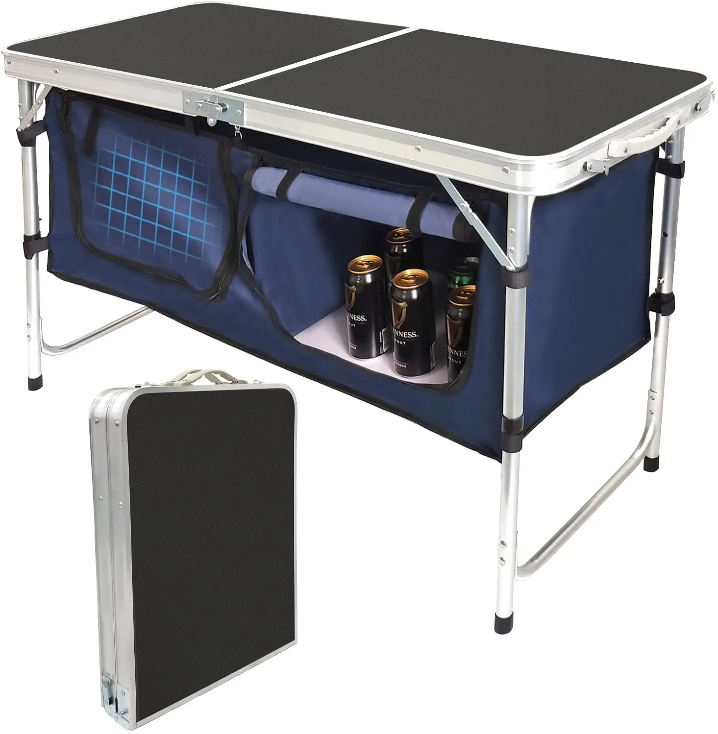 Compartimento de almacenamiento plegable para acampada, mesa de cocina ligera de aluminio para campamento, patio trasero, altura ajustable, mesa de acampada al aire libre