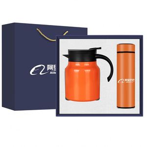 Stainless Steel Vacuum Jug And Bottle Set Orange Modern Design Personalized Gift Set - Product Image 1