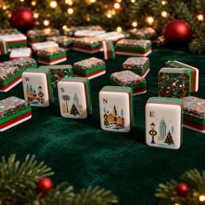 Set Mahjong Americano Natalizio con 160 Tessere Ecologiche in Acrilico, Valigetta Pieghevole, Supporti e Dadi per Giochi Familiari e Feste - Product Image 3