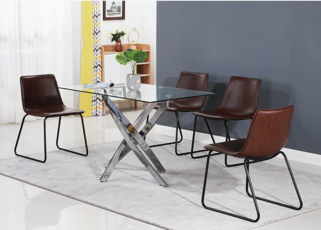 Wholesale supplier Dining Set Modern Dining Table Set for 4 or 6 Persons with 4 or 6 PVC Leather Chairs