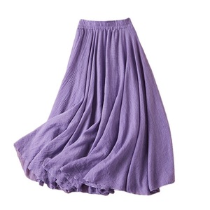 Jupe longue plissée froissée pour femme, taille haute élastique, coupe trapèze fluide, couleur unie, style bohème, longueur cheville, été, plage, personnalisable, vente en gros - Product Image 5