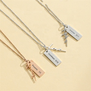 Collar de Acero Inoxidable Yiwu Aceon Velle con Cadena de Eslabones, Grabado Láser Personalizado con la Palabra 'Courage', Proverbios Espirituales Estampados en Ambos Lados - Product Image 3