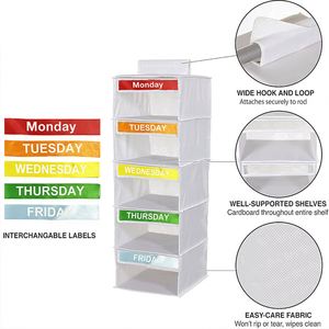 5/6 <b>Shelf</b> Weekly Clothes Organizer for Kids Hanging Daily Closet Organization Days of the Week Clothing Divider Storage - Product Image 5