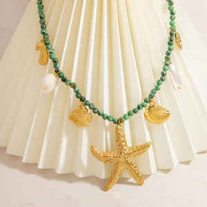 Collar de cuentas con colgante de estrella de mar y concha, cadena de clavícula de aleación de zinc chapada en oro de 18 quilates para mujer, joyería de moda. - Product Image 2