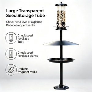 JH-Mech Maßgefertigte Große Transparente Samenaufbewahrungsröhre mit Breitem Eichhörnchen-Schutz, Zweistufiges Futtertablett-Design, Metallstange für Vogelfutterspender - Product Image 2