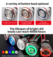 Sakelar Tombol Tekan Logam Arus Tinggi 25mm 20A, Momentary Latching 2NC 12V 24V 220V dengan LED Terang IP67 Tahan Air