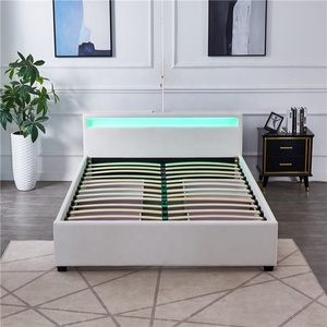 Nhà Máy Bán buôn hiện đại màu trắng LED mềm chần đầu giường bọc da giả PU giường với 4 ngăn kéo - Product Image 5