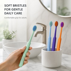 Brosse à dents manuelle à poils souples, manche colonne romaine, emballée individuellement, couleurs assorties pour adultes, soins dentaires hôteliers, vente en gros - Product Image 3