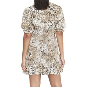 <span class=keywords><strong>Abbigliamento</strong></span> personalizzato stampa del leopardo scollo a v maniche corte donna casual vestiti alla moda disegni - Product Image 4