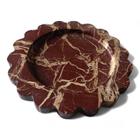 Plateau de rangement en marbre Rosso Levanto à bords festonnés, plateau moderne et luxueux en marbre naturel à bords ondulés pour salon, salle de bain, coiffeuse