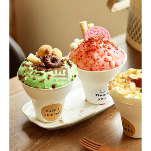 Tasses jetables à main <span class=keywords><strong>Croissant</strong></span> crème glacée Sundae tasse biodégradable canne à sucre bagasse yaourt tasse Dessert tasses 12 oz avec couvercle - Product Image 2