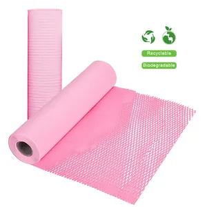 Daur ulang Eco-frindly bantalan sarang lebah gelembung kertas pembungkus Pink Honeycomb kraft kemasan gulungan kertas