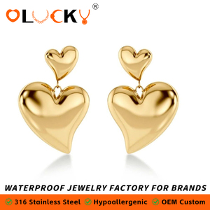 LUCKYJIU Fabricante de Joyería Personalizada, Pendientes de Acero Inoxidable Resistentes al Agua, Chapados <span class=keywords><strong>en</strong></span> Oro de 18k, con Forma de Corazón, para Mujer, Uso Diario - Product Image 1