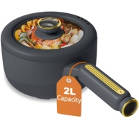 Marmite Électrique Tout-en-un 2L en Acier Inoxydable avec Couvercle en Verre Trempé, Commande Mécanique 700W, pour Frire, Faire Bouillir, Mijoter – Idéale pour la Maison et l'Extérieur