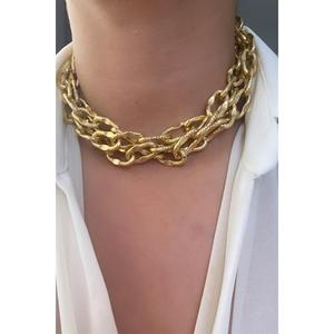 Collana a catena in oro a tre file ricamata schiacciata - Product Image 1
