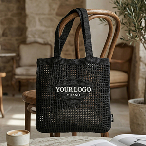 Bolso Tote de Ganchillo Estilo Diseñador con Logotipo Personalizado y Bolso de Hombro de Lujo Tejido Calado con Etiqueta Lateral para Boutique - Product Image 1