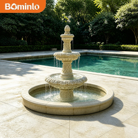 Fontaine de jardin extérieure de luxe en pierre naturelle à 3 niveaux, bassin sculpté à la main en forme de feuille, élément aquatique pour la décoration paysagère des cours de villas