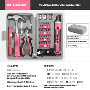 Kit d'outils à main rose pour femmes, 34 pièces, pour réparation domestique, ensemble complet dans un étui rigide portable, pour bricoleur domestique, prêt pour OEM/ODM - Product Image 3