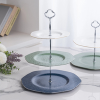 P&T HoReca Plateau à gâteaux 3 niveaux en porcelaine fine, léger et durable, avec support