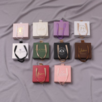 Boîte de Rangement à Bijoux Bracelet Collier Boucles d'Oreilles Étui Poignée Satin Carré Carton Papier Cadeau Coulissant Marron Emballage
