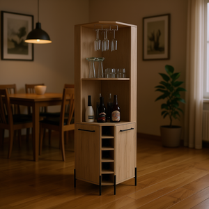 Gabinete de barra de esquina de dos puertas de Bosnia con cinco estantes de vino integrados, cuatro estantes interiores, dos unidades de almacenamiento independientes de una sola puerta - Product Image 2