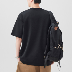 <span class=keywords><strong>Camiseta</strong></span> de algodón 100% de alto gramaje para <span class=keywords><strong>hombre</strong></span>, de manga corta, cuello redondo, corte holgado, color liso, plisada y anti-bolitas. - Product Image 2
