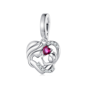 Colgante de Corazón Plateado con Incrustaciones de Circonio Rosa, Joyería Romántica para Unisex - Product Image 1