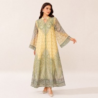 Abaya musulmane en mousseline élégante et modeste avec motif imprimé raffiné et strass thermocollants, idéale pour les festivals, mariages et banquets