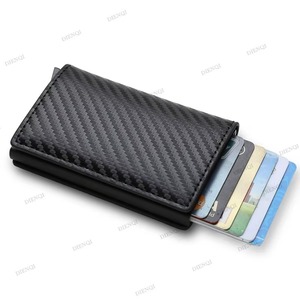 Portacarte con Blocco RFID in Alluminio, Porta Carte Pop-up in Fibra di Carbonio, Portafogli Sottili in Pelle PU, Porta Carte Minimalista per Uomo - Product Image 4