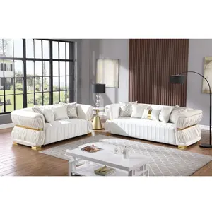 Nova conjunto de sofás de veludo branco estofados para sala de estar, sofá de 2 lugares, hotel de luxo, apartamento, sofá tufado Chesterfield