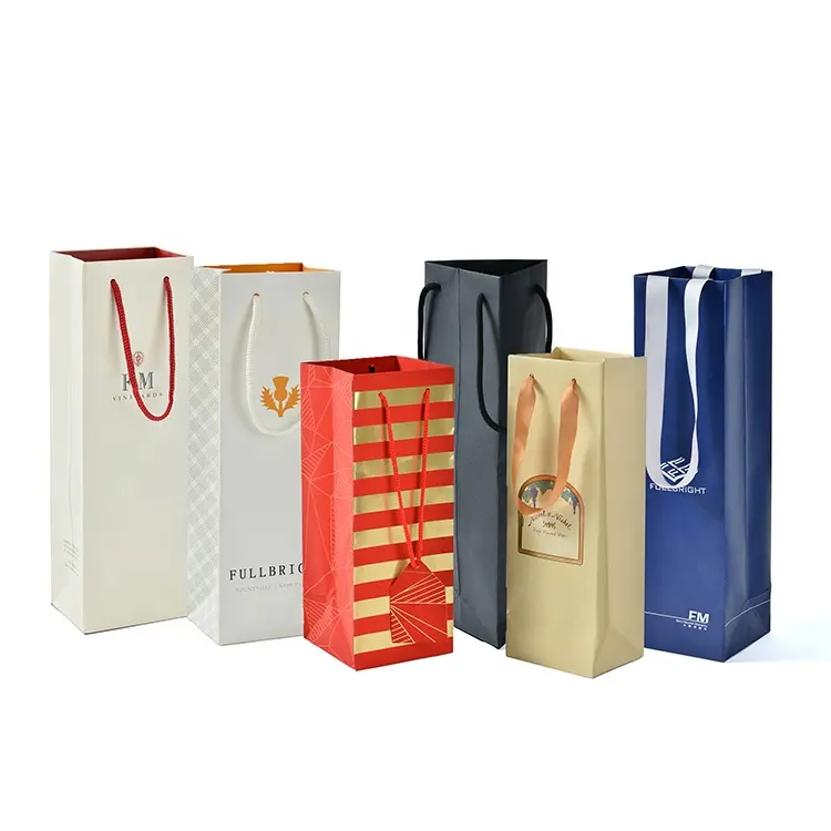 OEM/ ODM Custom Luxury Paper Prime Branded Packing Liquor Whisky Wine Alcohol Bottle Gifts Bags With Handles