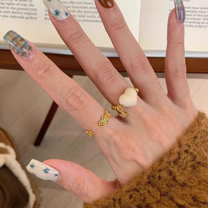 Nuovo stile cinese stile palazzo galleggiante smeraldo che scorre pillola stile Hip-hop anello paesaggio colore finestra decorazione di apertura fiore - Product Image 4